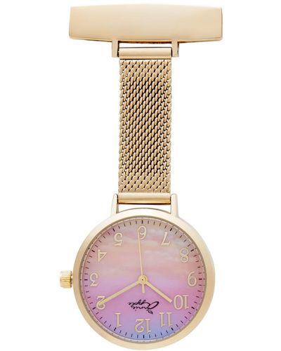 Bermuda Watch Company Annie Apple Meraki Sunset Gold Mesh Nurse Fob Watch - Pink