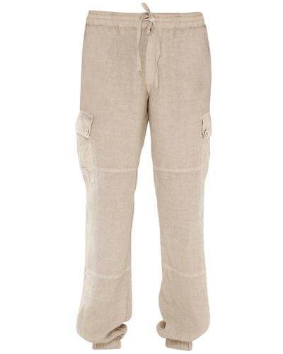 Haris Cotton Neutrals Flap Pocket Cargo Linen Pants-beach Sand - Natural