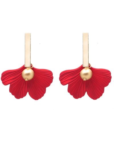 Soli & Sun The Daphne Gold Bar & Ginkgo Statement Earrings - Red