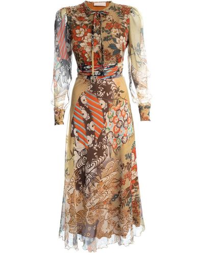 Sofia Tsereteli Long Olive Patterned Dress - Natural