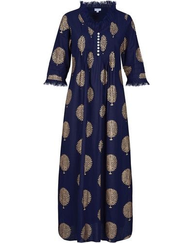 At Last Cotton Annabel Maxi Dress In French Navy - Blue