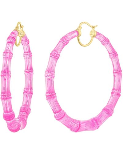 Gold & Honey Xl Bamboo Hoops In Pink