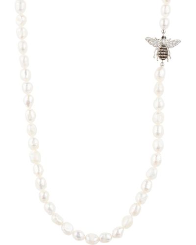 LÁTELITA London Honey Bee Pearl Gemstone Long Necklace Silver - White