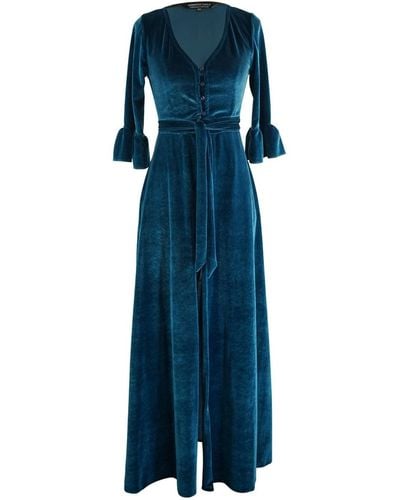 Jennafer Grace Peacock Velvet Peignoir Dressing Gown - Blue