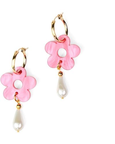 By Chavelli Daisy Pearl Drop Earrings In Marbled Pink