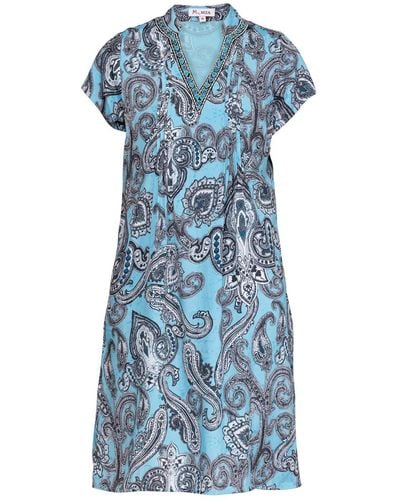 Niza Short Dress With Pleats - Blue