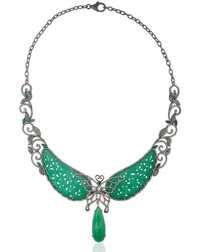 Artisan Natural Chrysoprase Onyx Emerald Designer Collar Necklace 925 Sterling Silver 18k Gold Jewellery - Green