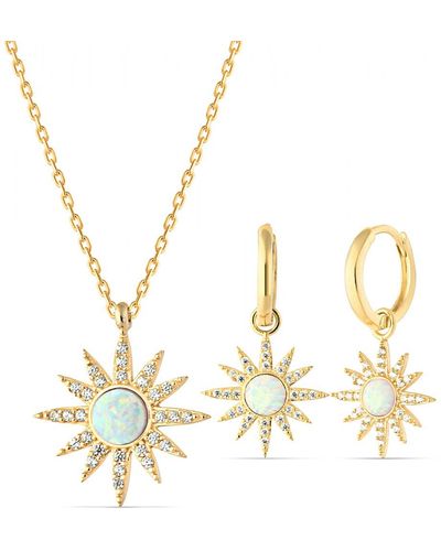 Spero London White Opal Sun Sterling Silver Necklace & Earring Set - Metallic