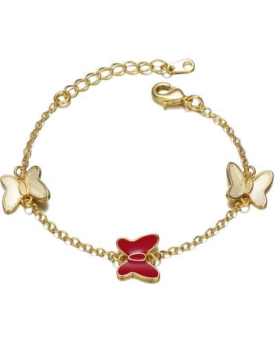 Genevive Jewelry Rachel Glauber Yellow Gold Plated Adjustable Bracelet With Butterfly Charms For Kids - Metallic