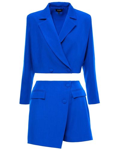 BLUZAT Electric Suit With Cropped Blazer And Skort - Blue