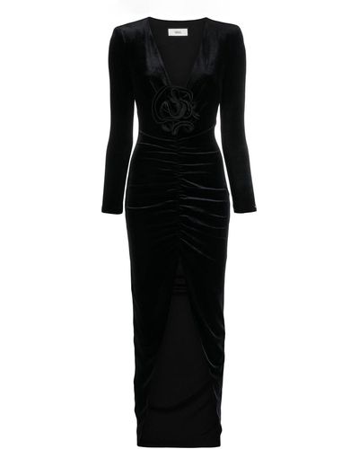 Nissa Floral-detailing Velvet Dress - Black