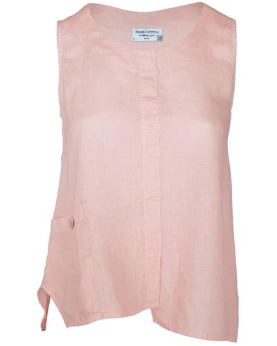 Haris Cotton Front Pocket Linen Sleeveless Top - Pink