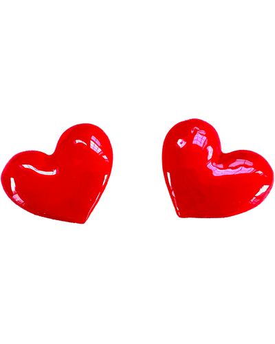 The Pink Reef Oversized Puff Heart Stud In - Red