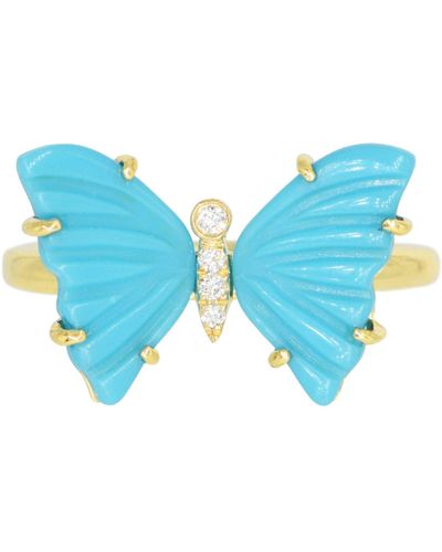 KAMARIA Turquoise Butterfly Ring With Diamonds - Blue