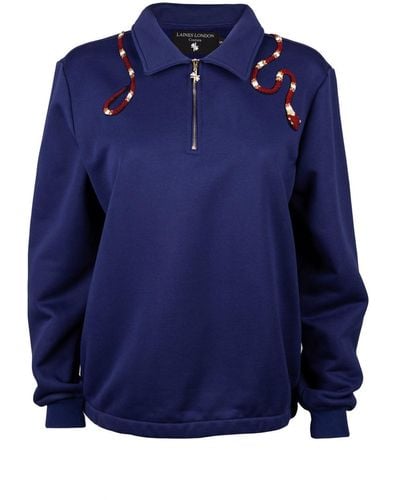 Laines London Laines Couture Navy Quarter Zip Sweatshirt With Embellished Red Wrap Around Snake - Blue