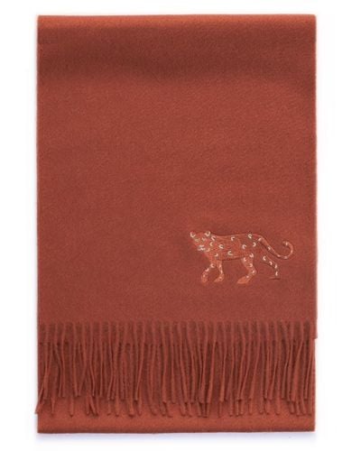 Jessie Zhao New York Cashmere Scarf With Leopard Embroidery - Red