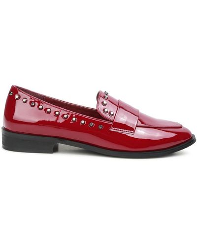 Rag & Co Emilia Burgundy Patent Stud Penny Loafers - Red