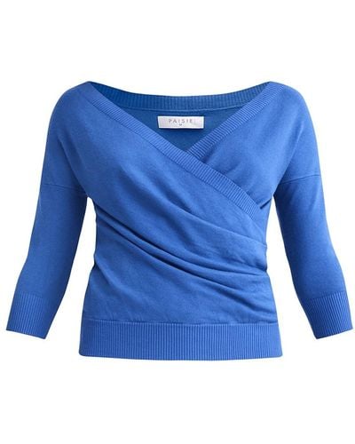Paisie Knitted Wrap Top Sleeves In Royal - Blue