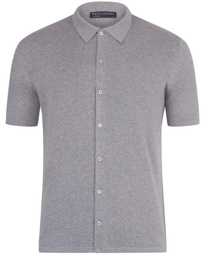Paul James Knitwear S Cotton Short Sleeve Marshall Shirt - Gray