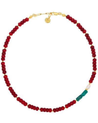Bonjouk Studio Heavenly Coral, Amazonite & Pearl Necklace - Red