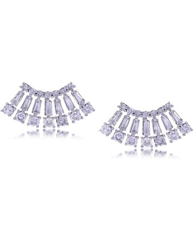 Artisan Natural Baguette Diamond In 18k Gold Fan Shape Earrings - Blue