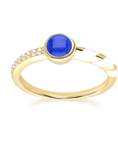 Gemondo Gold Plated Siberian Waltz White Enamel & Lapis Lazuli Ring - Blue