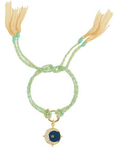Patroula Jewellery Turquoise Silk And Gold Chain Moon And Star Friendship Bracelet - Metallic