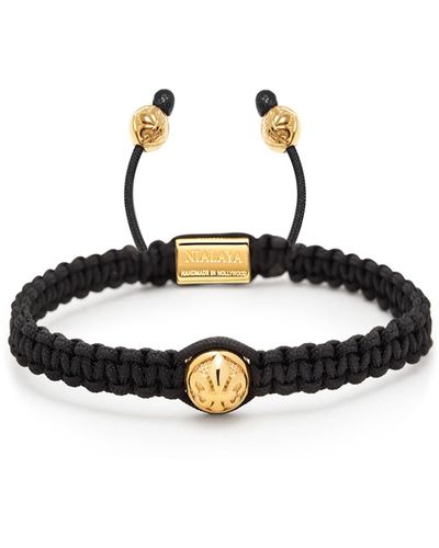 Nialaya S Black String Bracelet With Gold Logo Bead