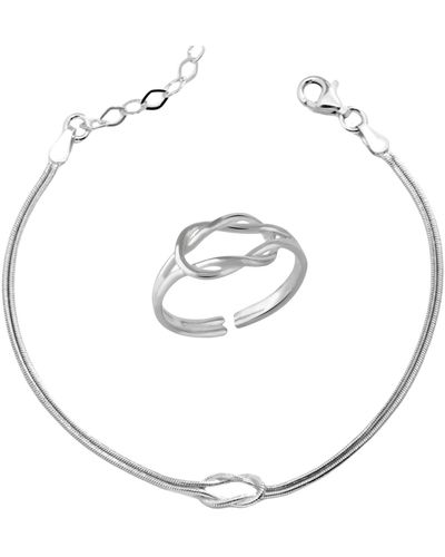 Spero London Knot Bracelet & Ring Set In Sterling - White