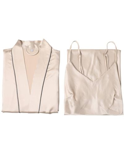 Soft Strokes Silk Neutrals Pure Silk Kimono Robe And Slip Dress Gift Set - Natural