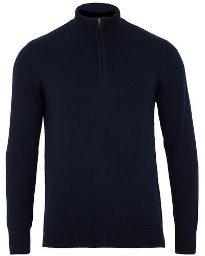 Paul James Knitwear S Lightweight Foster Cotton Zip Neck Sweater - Blue