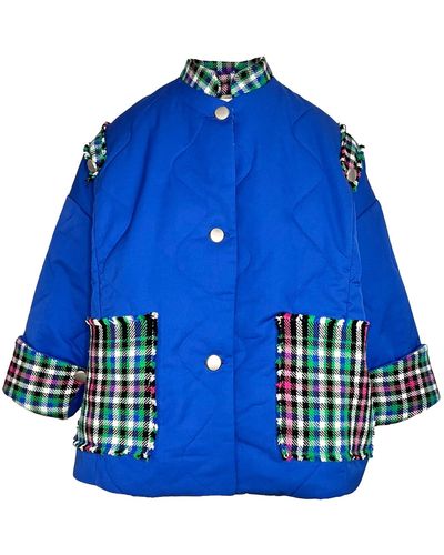 L2R THE LABEL Majorelle Quilted Jacket In Blue & Check Pattern