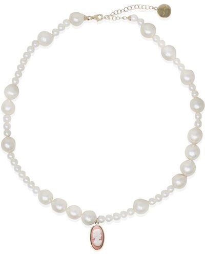 Vintouch Italy Boreas Mismatched Pearl And Pink Cameo Necklace - Metallic