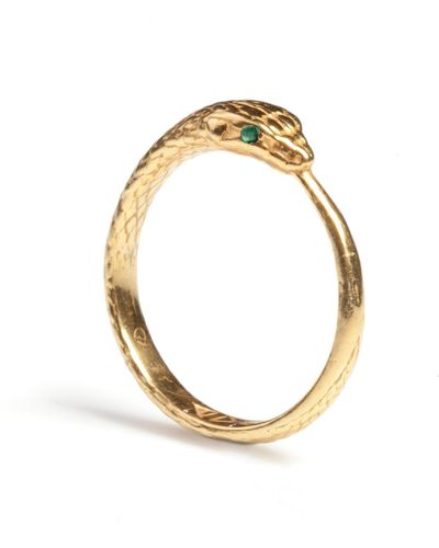 Rachel Entwistle Ouroboros Snake Ring With Emeralds - Metallic