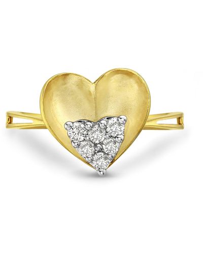 Artisan 14k Solid Gold Pave Natural Diamond Heart Shape Designer Ring Handmade - Yellow