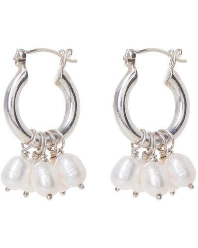 freya rose Silver Mini Hoops With Detachable Pearls - Metallic