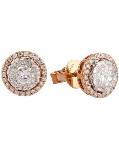 Artisan Natural Cluster Diamond In 18k Rose Gold Classic Stud Earrings - Brown