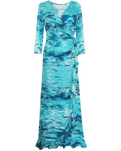 Sophia Alexia Caribbean Dream Maxi Ruffle Wrap Dress - Blue