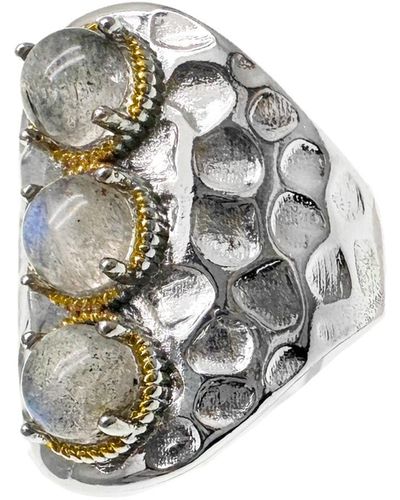 Farra Labradorite Stone nugget Platinum Plated Brass Ring - Metallic