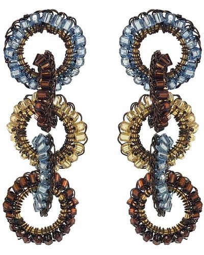 Lavish by Tricia Milaneze Neutrals / Bronze Blue Mix Nova Maxi Handmade Crochet Earrings - Black