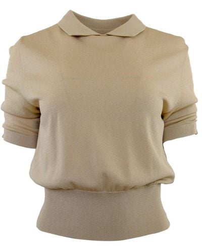Theo the Label Neutrals Kallisto Cropped Sheer Slv Pullover - Natural