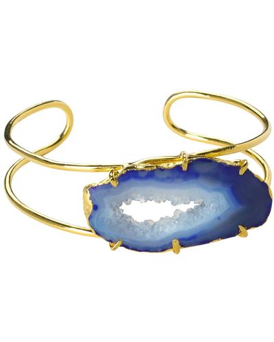 YAA YAA LONDON Cobalt Blue Gemstone Deep Love Gold Cuff Bracelet - Multicolor