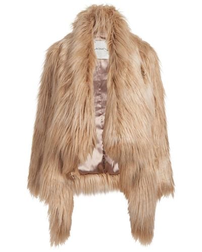 N'Onat Neutrals Fluffy Faux Fur Vegan Coat In Camel - Brown