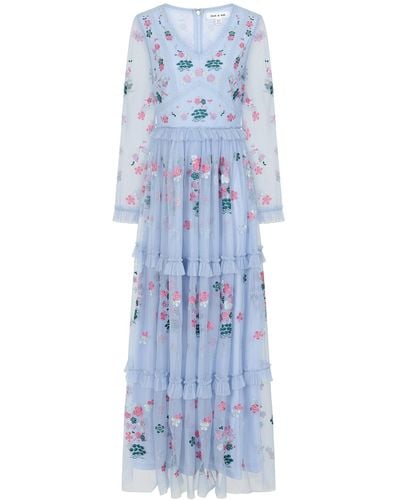 Frock and Frill Linnea Floral Embroidered Maxi Dress - Blue