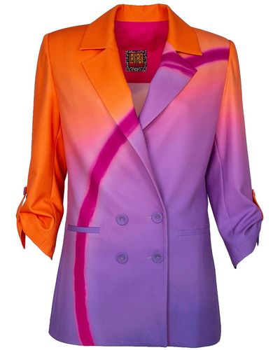 Lalipop Design Double-breasted Digital Print Lilac Jacket - Purple