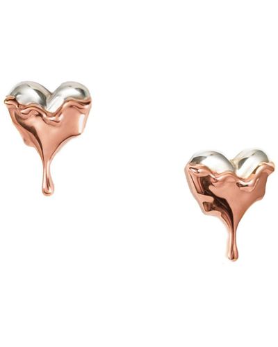 MARIE JUNE Jewelry Dripping Heart Rose Gold Vermeil Stud Earrings - Pink