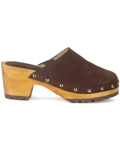 Rag & Co Cedrus Fine Suede Studded Clog Mules - Brown