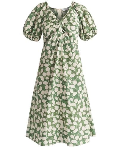 Paisie / Neutrals Puff Sleeve Twist Dress In & Cream - Green