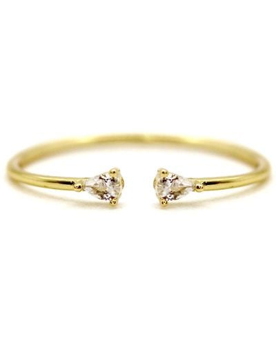 VicStoneNYC Fine Jewelry Natural Pear Cut Diamond Open Cuff Yellow Ring - Metallic