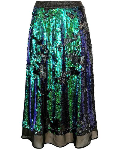 Lalipop Design Double-sided Sax & Sequin-embellished A-line Midi Skirt - Green